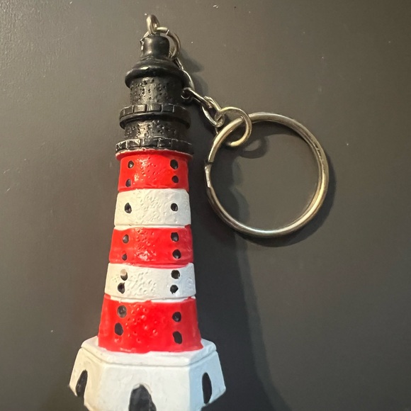 Lighthouse Tower Key Chain, 3” Tall, 1.5” Wide, White, Black And Red. - Picture 3 of 5